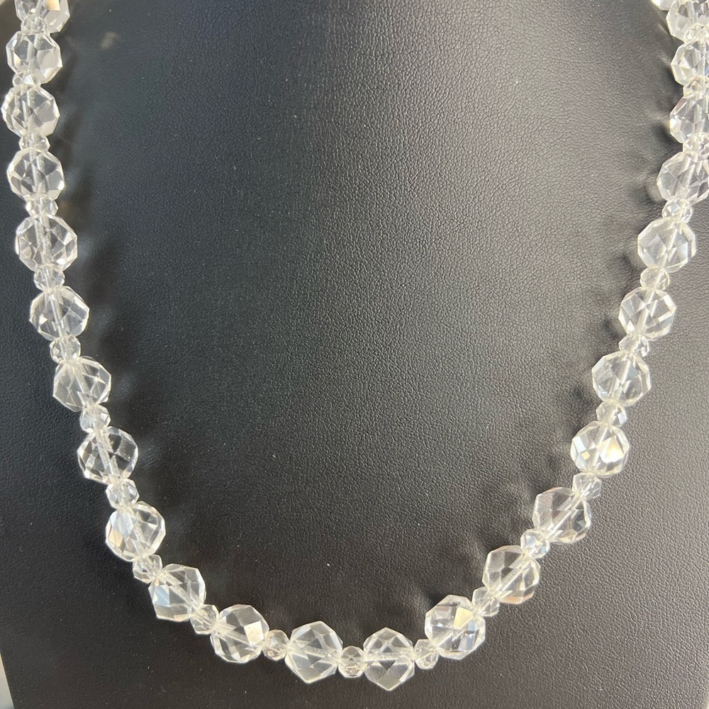 Vintage Faceted Glass Bead Necklace w/Sterling Silver Clasp 30”